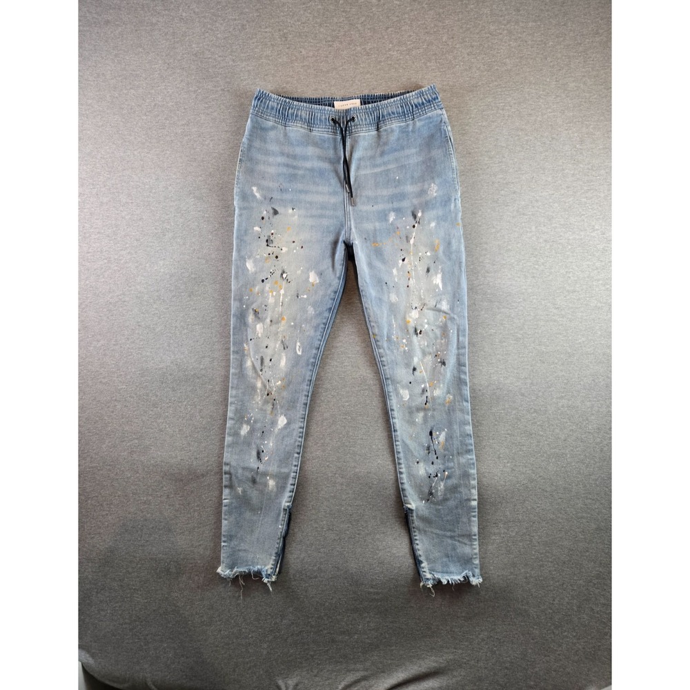 I Love Ugly ILU Jeans Mens‎ M Painted Blue Mid Rise Zespy Pant Tapered Ankle Zip